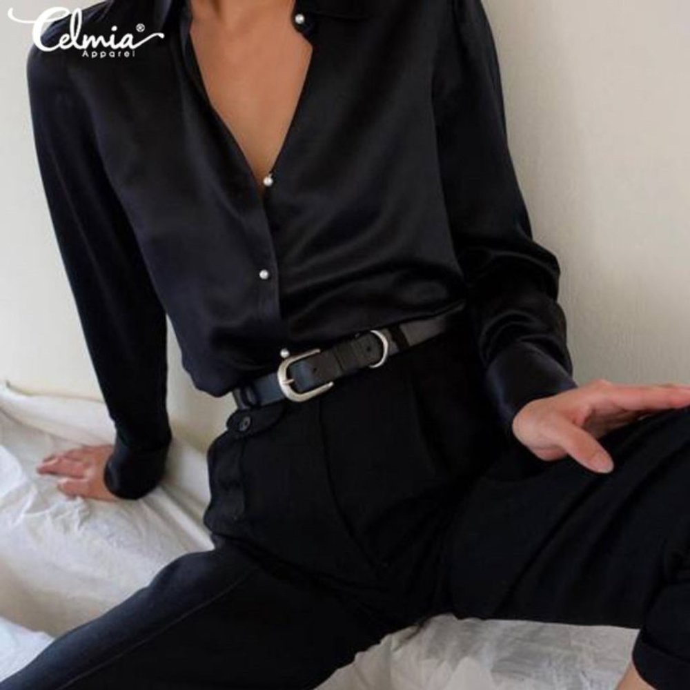 90s Black Pure Silk Shirt Audrey Talbot Small
